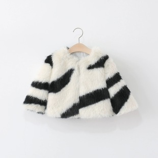 Autumn and Winter New Baby Girl Imitation Fur Hot-Selling Color Matching Graffiti Style Thickeneded Long-Sleeved Warm Princess Fur Outwear