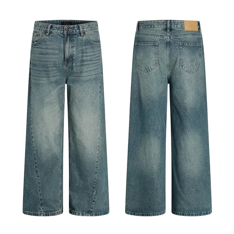 Tuochuan Ck9603 American Retro Washed Blue Jeans for Men and Women, Vintage Straight-Leg Cleanfit Versatile Wide-Leg