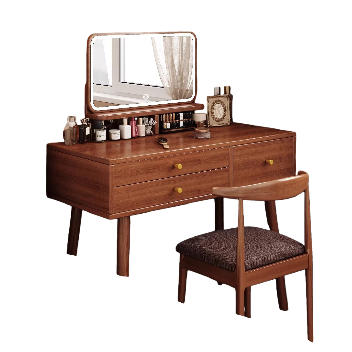 2026 nuevo armario de maquillaje integrado espejo de maquillaje pequeño estilo antiguo almacenamiento de maquillaje mesa de maquillaje de dormitorio principal