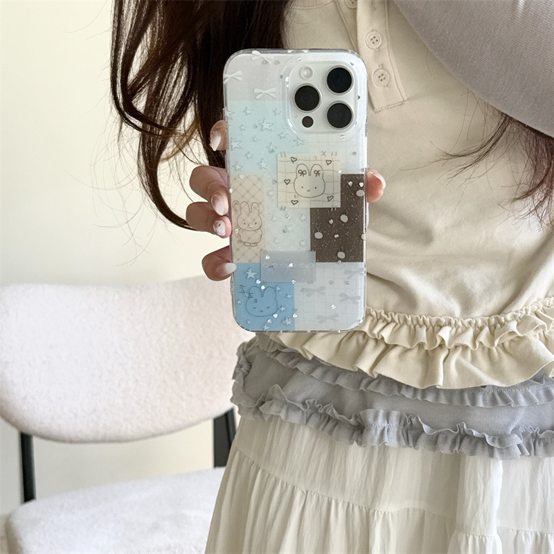 Niña costura ins kt conejo para 15ProMax Apple 16 funda para teléfono iPhone 13/14 colgante 16PM