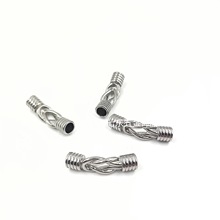 欧美时尚不锈钢皮绳手链手环圆孔方孔配件 时尚复古麻花弯牌配饰