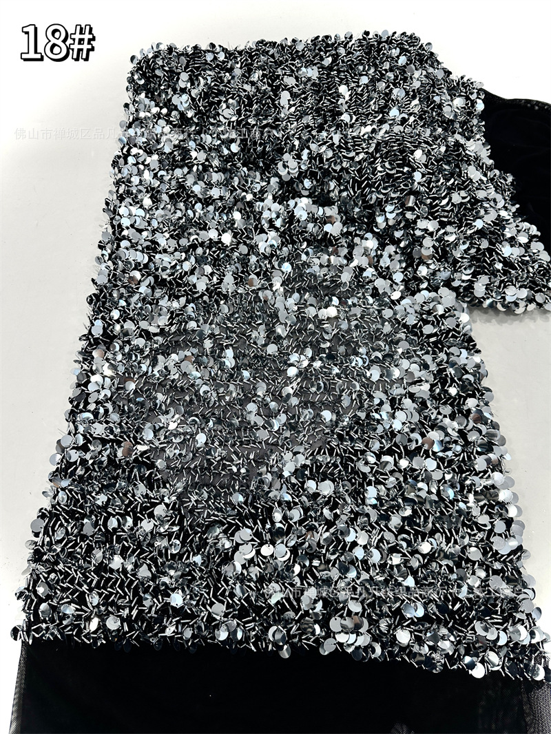Inventario de malla elástica bordado de sequillas modelo de baile de moda cena vestido de moda tela de ropa
