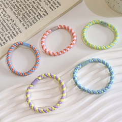 Minimalist girl's fresh color-blocked braided hairband ponytail braid rubber band high elasticity children's hair accessory