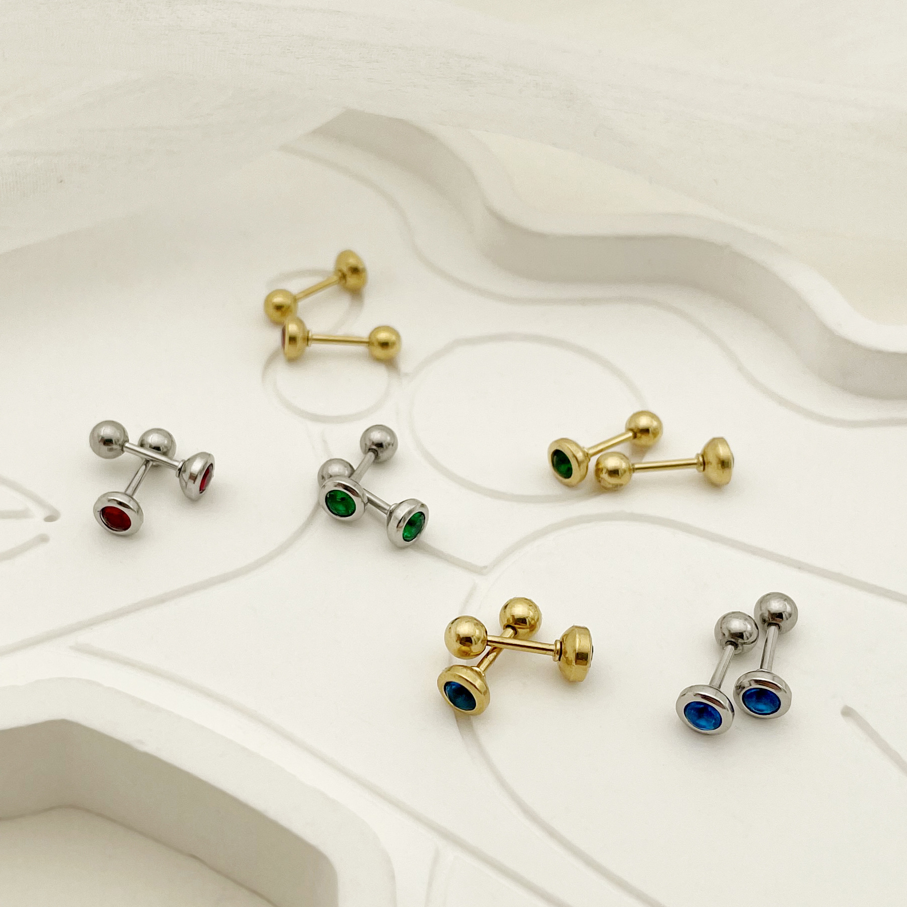 Simple Style Geometric Stainless Steel Inlay Zircon Ear Studs 1 Pair