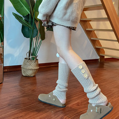 Autumn/Winter New Arrival Button Socks with Vertical Ribbed Warmth Plain Color Versatile and Feminine