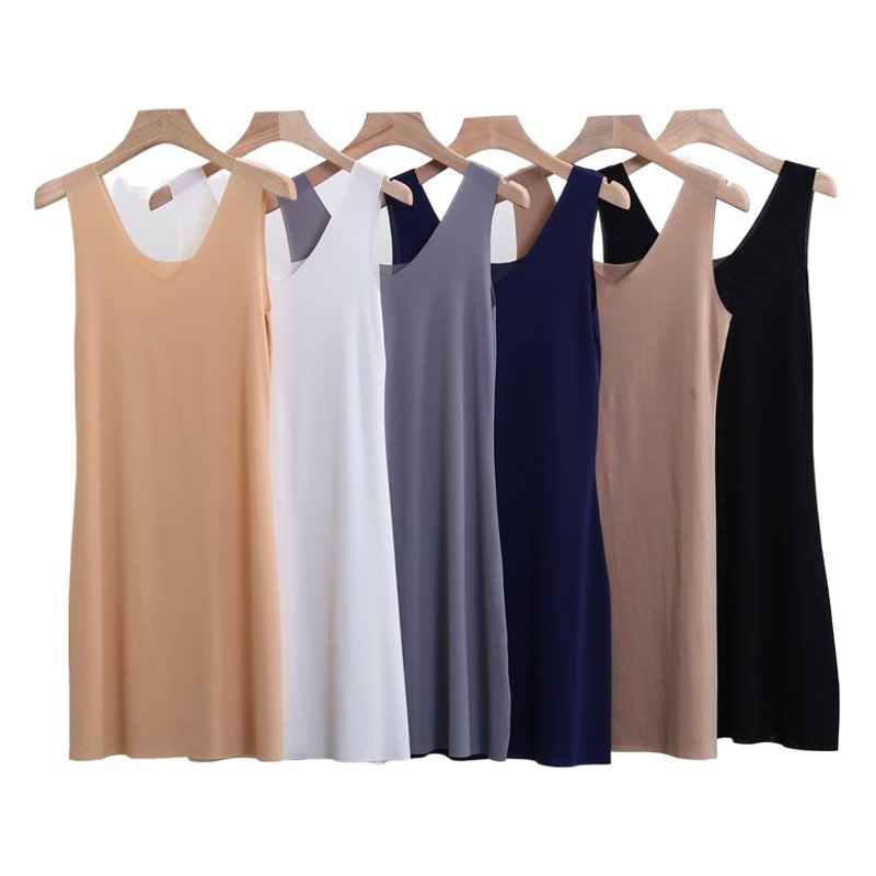 Verano más tamaño gordita chica de seda de hielo ultra-Delgado chaleco sin costuras falda tela fresca suave camisón sexy correa de fondo underskirt