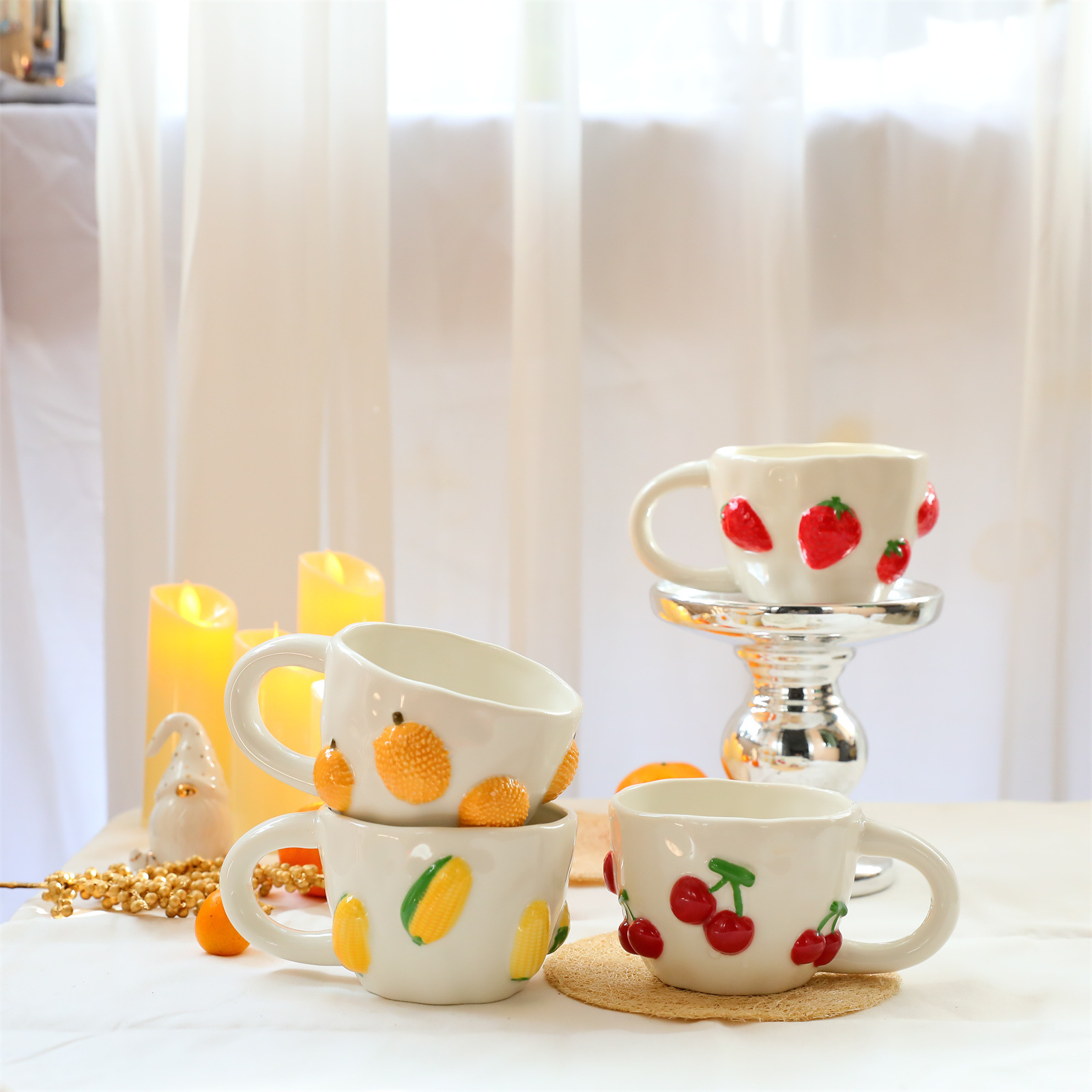 780g Weight Mug Kitchen and drinking utensils 1 Piece Quantity Banquet, Party Occasion ceramics Material Cherry Pattern Casual, Elegant, Cute Style Casual Elegant Cute Cherry Ceramics Mug 1 Piece 11