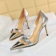 7818-2 European and American fashion sexy nightclub women's shoes transparent hollow shallow pointed metal belt buckle high heel single shoes