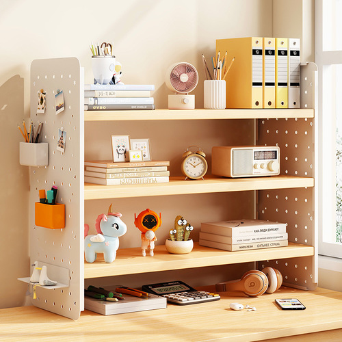 Desktop bookshelf multi-layer desk shelf simple storage rack small home office workstation hole board storage shelf