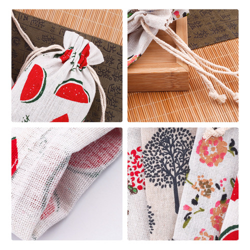 Wholesale manufacturer-printed cotton bags—cartoon drawstring pouches, jewelry and gift bags, mosquito-repellent empty bags, small cotton-linen pouches.