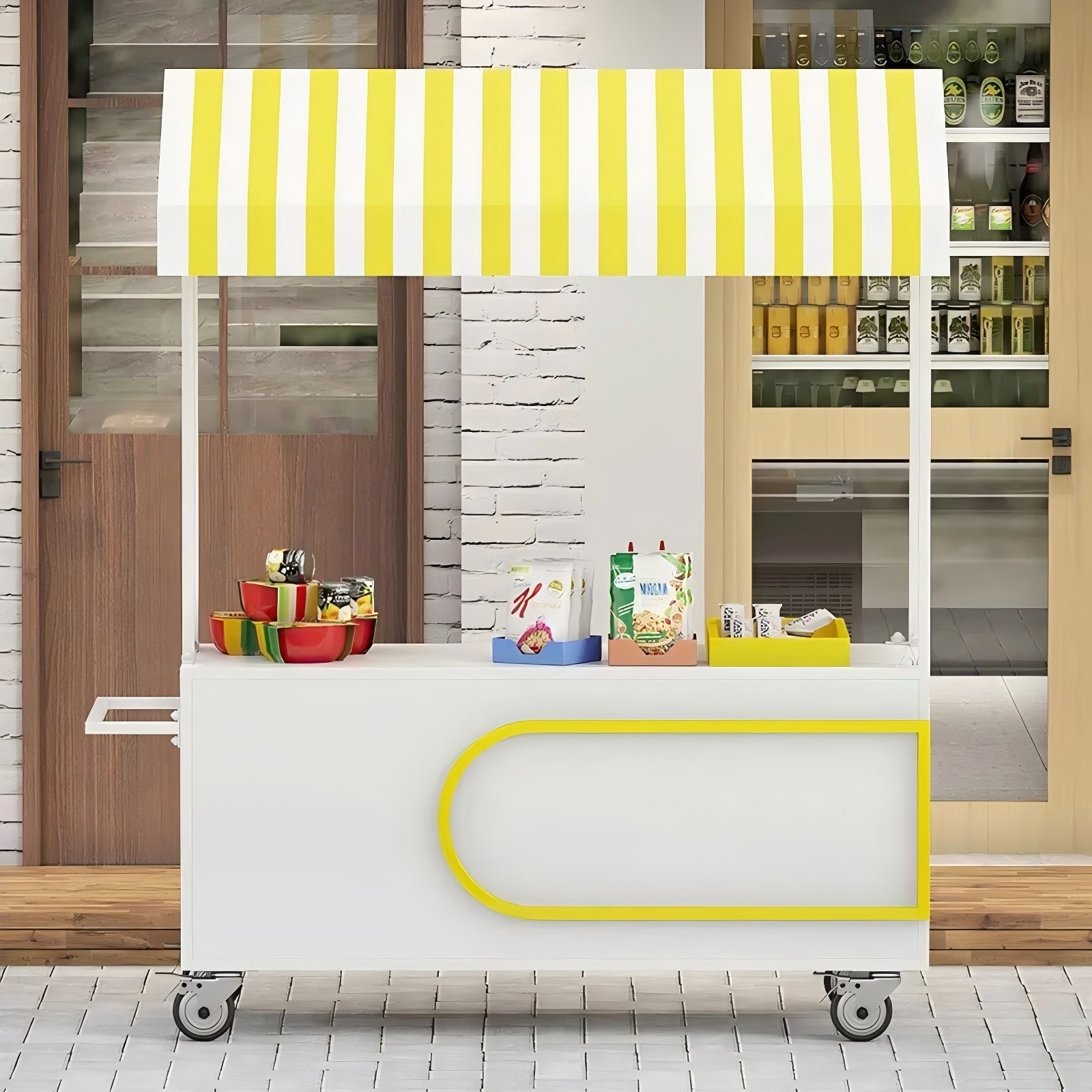 Trendy Mall Outdoor Snack Cart Iron Art Flower Cart Market Food Cart Simple Sales Cart