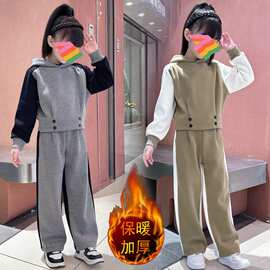 女童加绒加厚2023新款套装中小儿童装秋冬潮流时髦洋气套头两件套