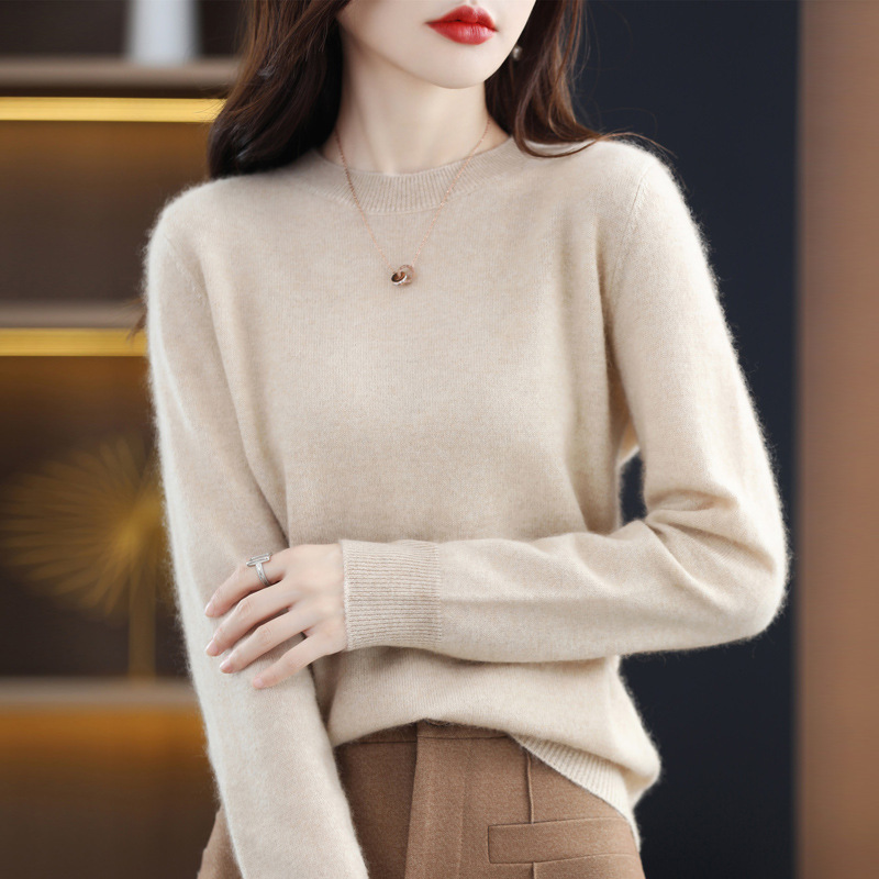 Autumn and Winter New 100 Pure Wool Sweater Women's Low Crewneck Loose Sweater Cashmere Sweater Anti-Pilling First-Line Explosive Sweater