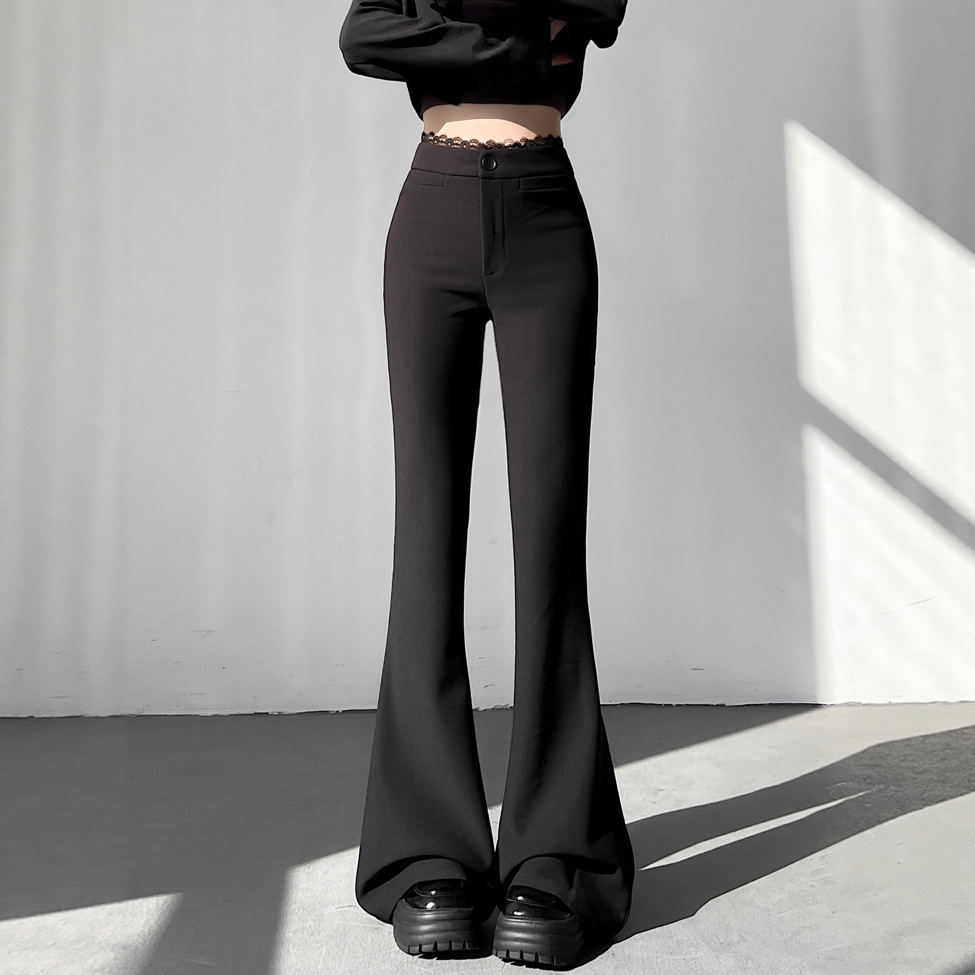 Black Suit Flared Pants for Women, Autumn New High-Waisted Slim-Fit Narrow Casual Bootcut Long Pants