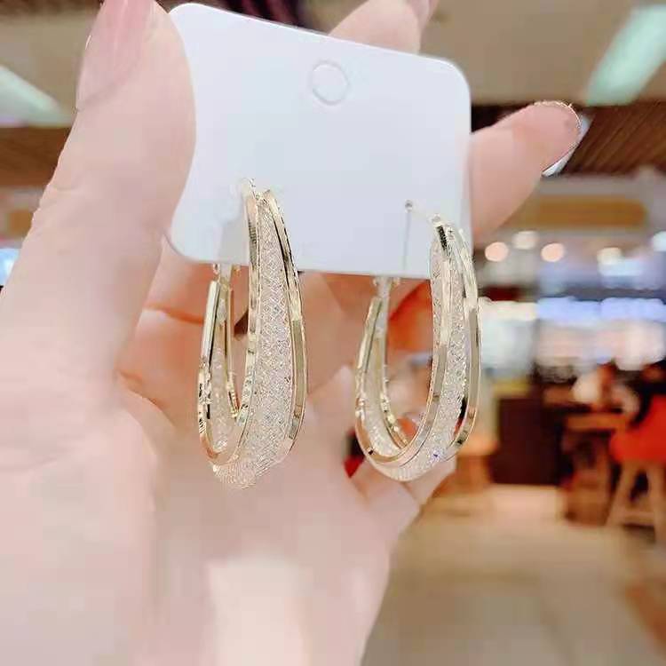 New Fashion Temperament Prismatic Clip Mesh Earrings Micro Inlay Women's Earrings Wholesale Individually Packed