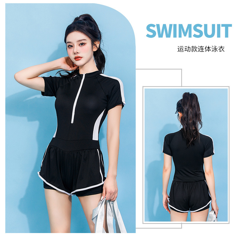 Nuevo traje de baño femenino estudiante de moda deportes slim fit adelgazamiento de una pieza boxeadores traje de baño de vacaciones fábrica al por mayor