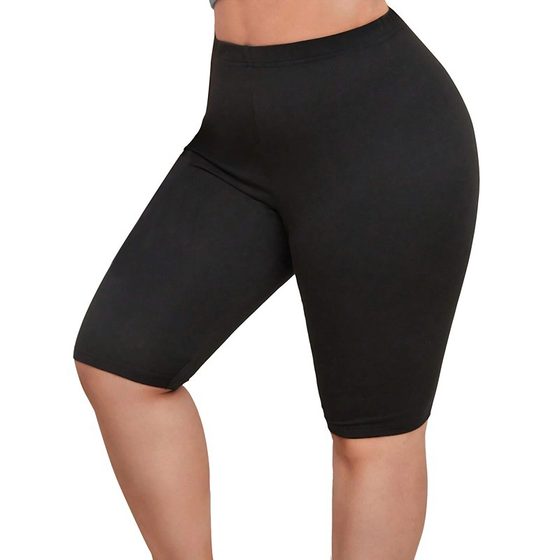 European and American cross-border plus size women's sports black fifth pants middle pants tight pants stretch mid waist plus size foreign trade