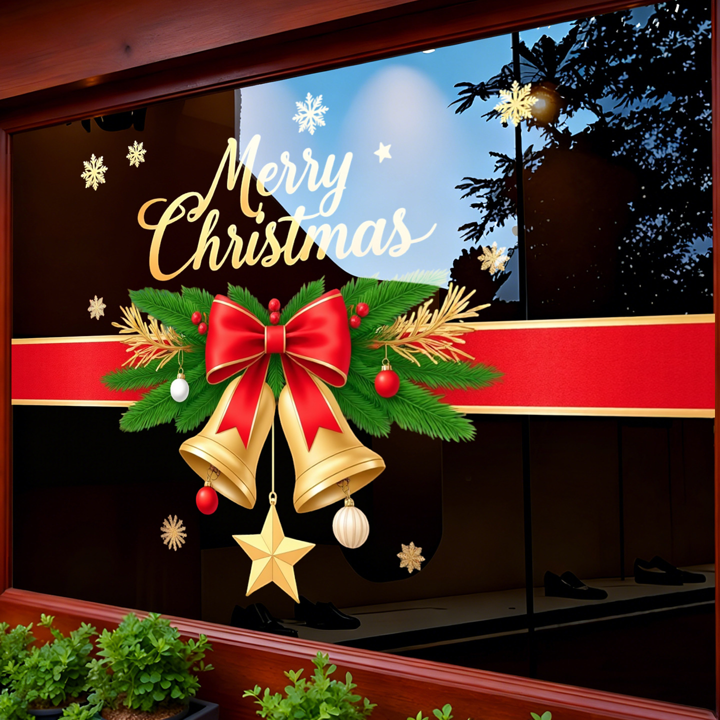 圣诞节装饰品窗花圣诞树贴画节日布置窗贴店铺橱窗静电玻璃门贴纸