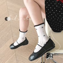 夏季女童袜子森系薄款黑白蝴蝶结A类透气棉袜甜美公主风儿童袜子