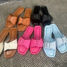 外贸拖鞋女夏一字居家时尚休闲防滑女拖鞋(搭扣鞋面同色系)