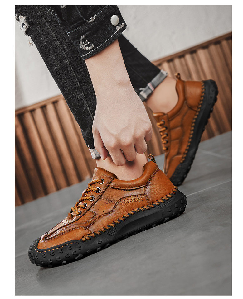 Giày lười nam da đế bằng khâu tay hở, giày slip-on cổ thấp ngoài trời cỡ lớn — 9893 nâu nhạt, 9893 nâu sẫm, 9893 đen chi tiết 13