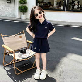 女童学院风套装夏季2026新款儿童洋气女大童夏装休闲POLO衫两件套