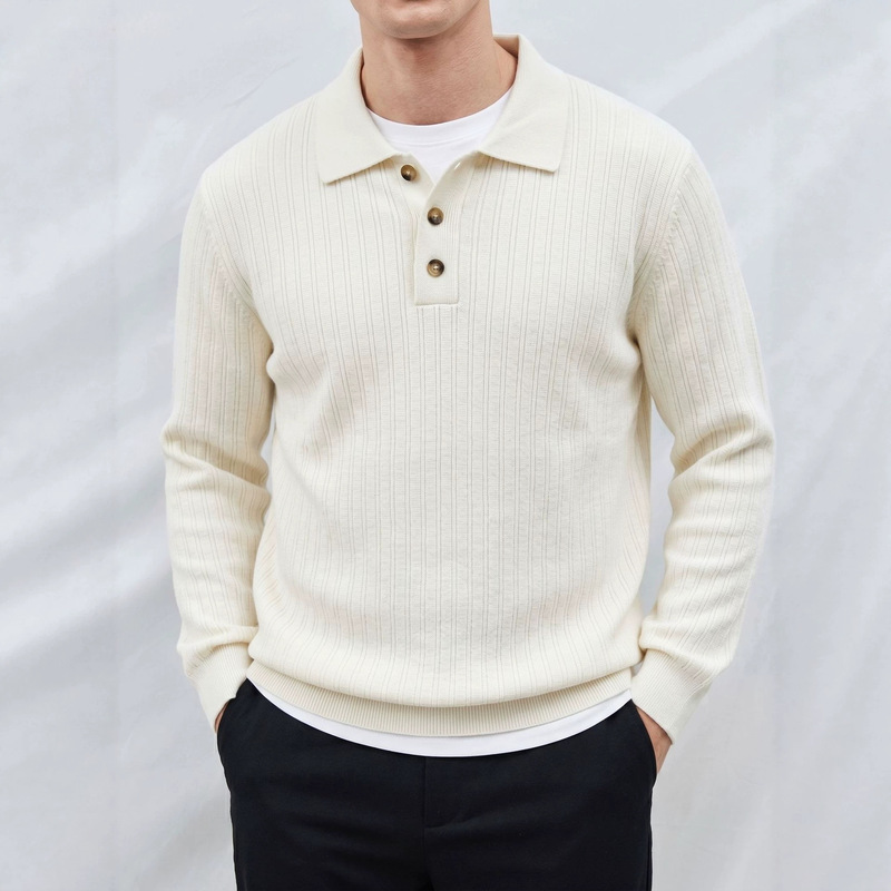 Italian-style turn-down collar old money POLO shirt, long-sleeved casual business knit sweater, solid color versatile top with cashmere Italian-style turn-down collar old money POLO shirt, long-sleeved casual business knit sweater, solid color versatile top with cashmere