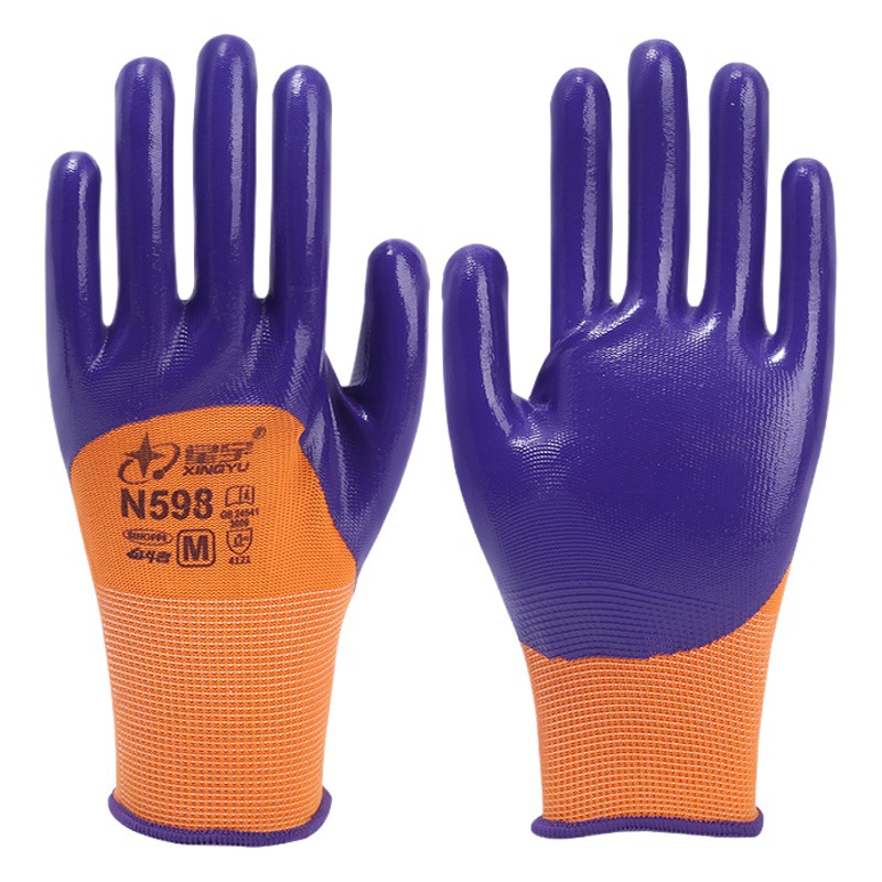 Guantes de semi-inmersión de nitrilo al por mayor Xingyu N598 nitrilo semi-inmersión antideslizante anti-desgaste anti-ácido y álcali guantes de protección