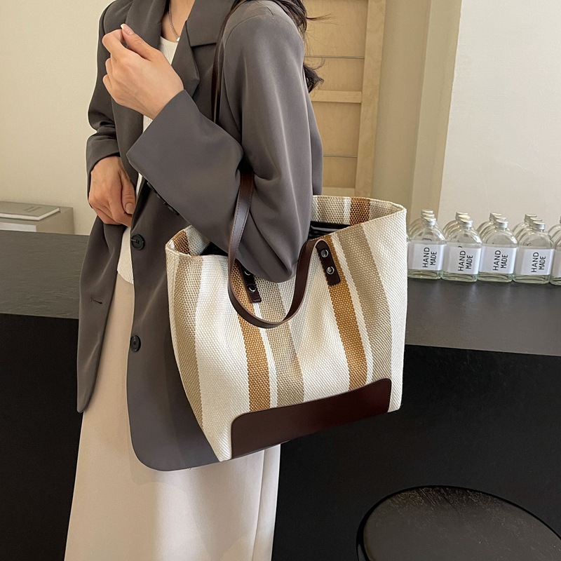 Bolso grande de tela gruesa vieja, lona femenina, tamaño, tamaño 2024, nuevo bolso de hombro de viajero de todo fósforo, bolso tote a rayas de color