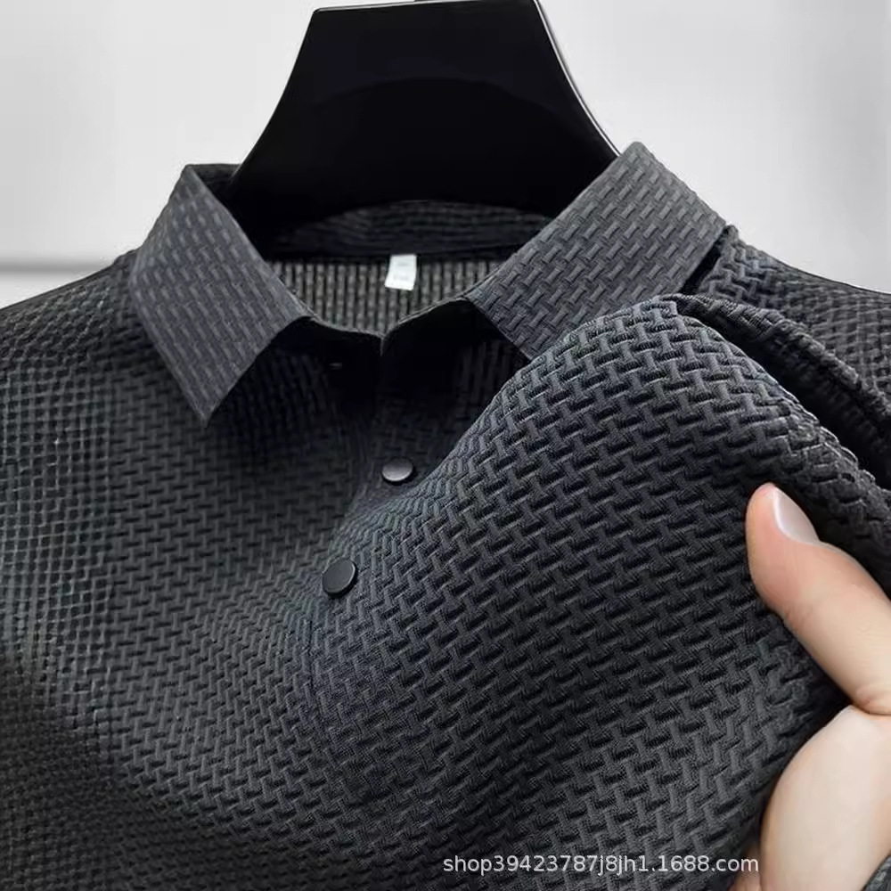 Camiseta de polo de secado rápido de seda de hielo de verano Camiseta de manga corta con solapa jacquard para hombre