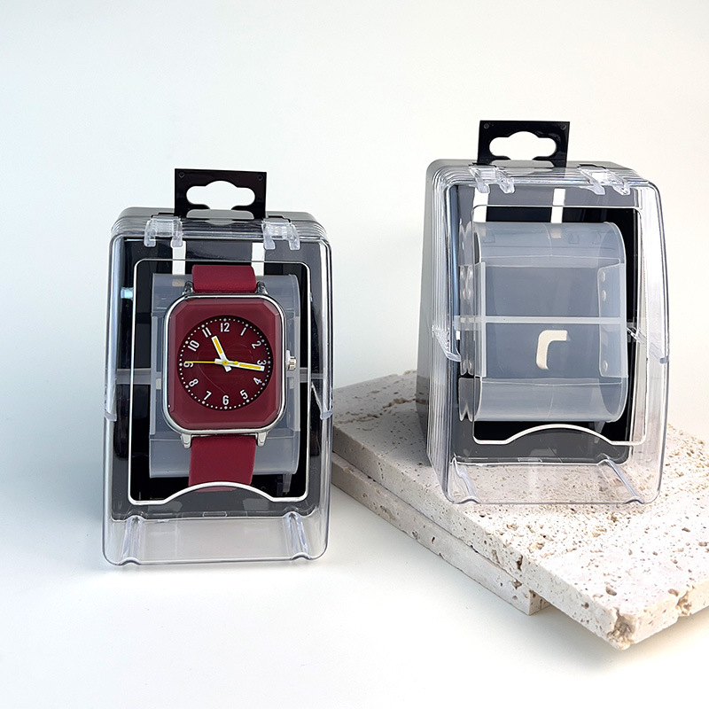 Transparent watch box, display box, square, high-end plastic watch box, packaging, storage box with hooks