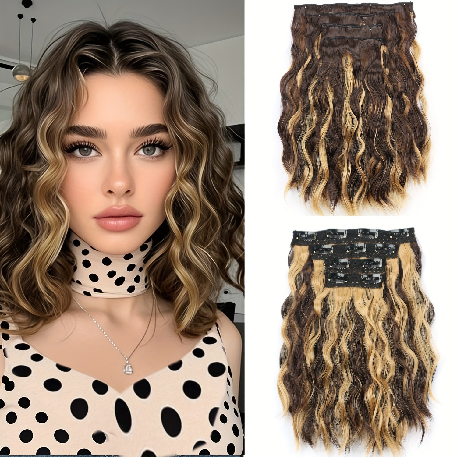 Comercio exterior transfronterizo 4 piezas de clip cabello ondulado peluca extensión de cabello corto ondulado al por mayor