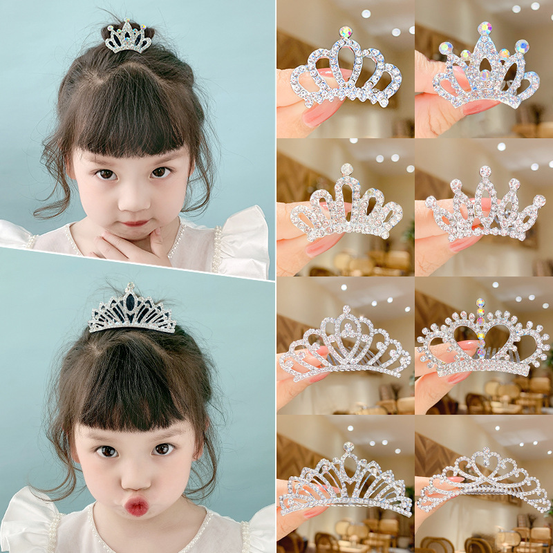 儿童王冠发夹宝宝碎发梳公主皇冠头饰小女孩生日水钻皇冠插梳发饰