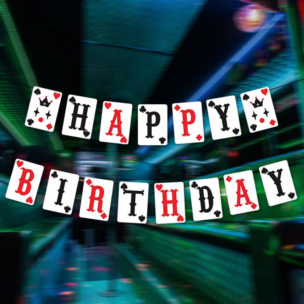 Amazon Poker Decoración de cumpleaños Banner Casino Entretenimiento Tema Lavado de flores Decoración de fiesta de cumpleaños Poker Tirado de banderas