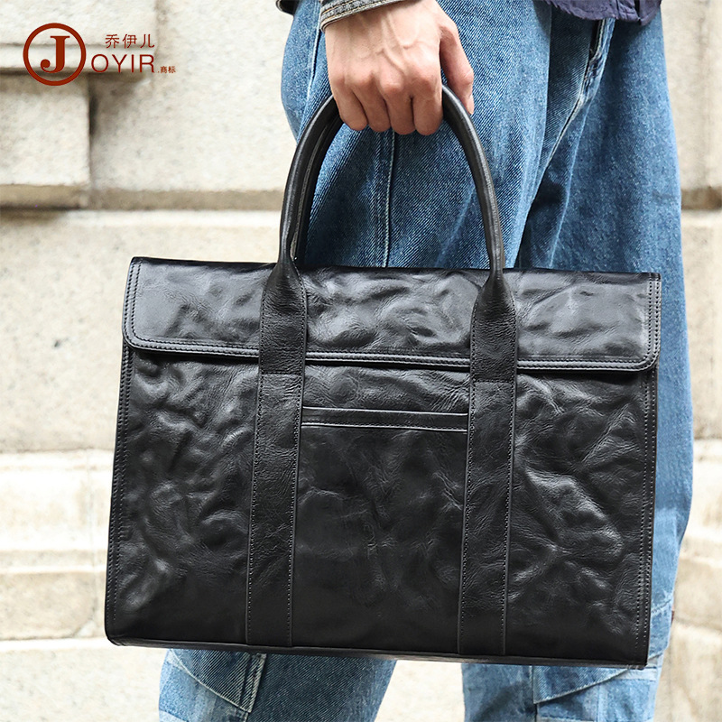 牛皮通勤電腦手提包男包植鞣皮商務電腦包男手拎包真皮公文包男士