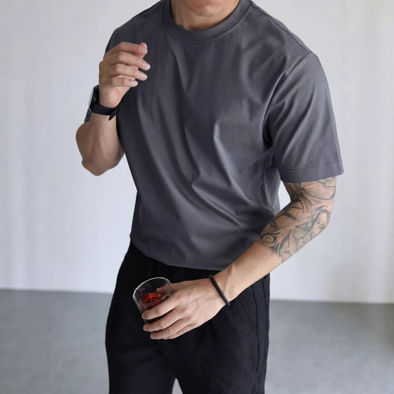 Summer American-Style Supima Cotton Sorona Cool-Touch 7A Regular Shoulder Sports Casual Loose Fitness Short-Sleeve T-Shirt Summer American-Style Supima Cotton Sorona Cool-Touch 7A Regular Shoulder Sports Casual Loose Fitness Short-Sleeve T-Shirt