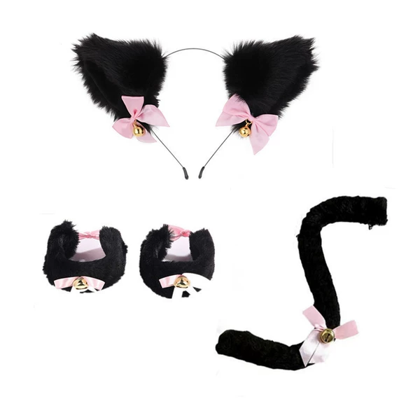 Pure black cat ears + a pair of bracelets + tail