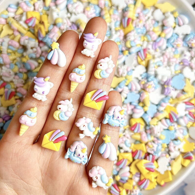 Mini Unicorn Rainbow Pony Cream Glue Resin Accessories DIY Nail Art Phone Case Clog Shoe Materials Wholesale