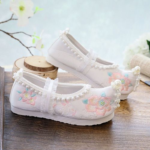  princess pearl elements Chinese hanfu fairy princess shoes flat shoes breathable a pedal chinese folk dance cosplay shoes embroidered clothing shoes of the girls