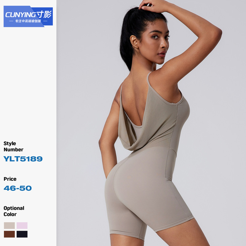 Cross-border sexy beauty back yoga jumpsuit sports shorts slim outdoor running fitness sports tights