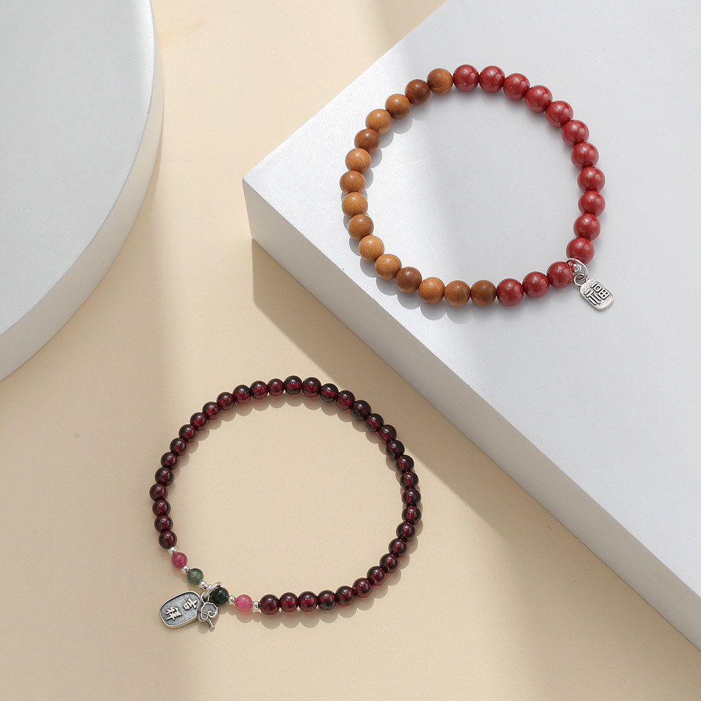 S925 sterling silver bracelet for women Original peach wood silver blessing brand natural cinnabar bracelet original ore garnet auspicious bracelet_voghion.com