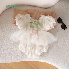 嬰兒衣服夏裝連體衣哈衣爬服A類女寶寶韓版鬱金香露背夏季包屁衣