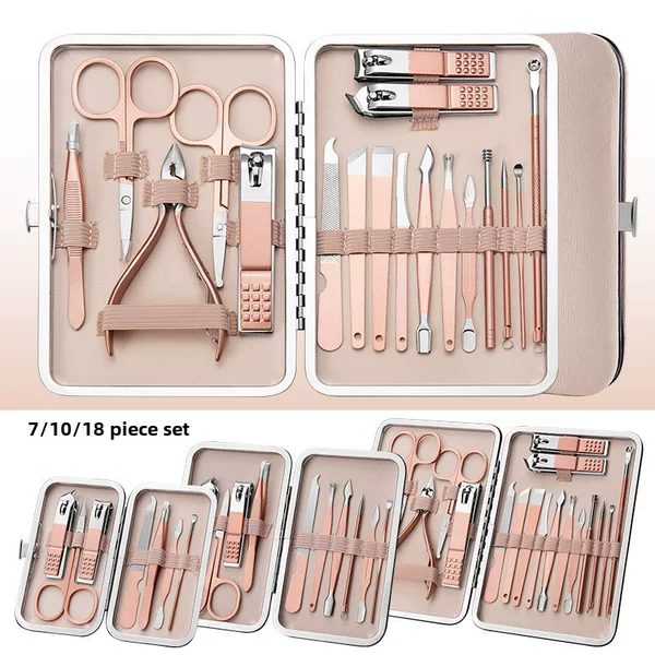 Rose Gold Nail Clipper Complete Set of Stainless Steel Nail Clipper Set 18-Piece Set of Manicure and Manicure Tools Finger Nail Clippers Now