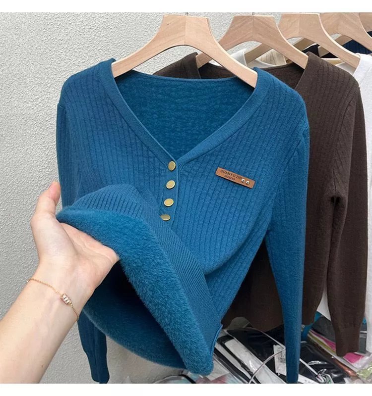 Women's Fuzzy Button Sweater
