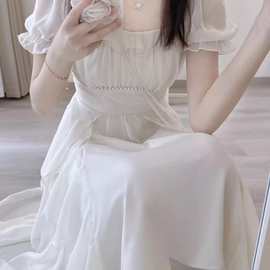 法式白色感仙女连衣裙女夏季2024新款超仙公主裙温柔风长裙KJ