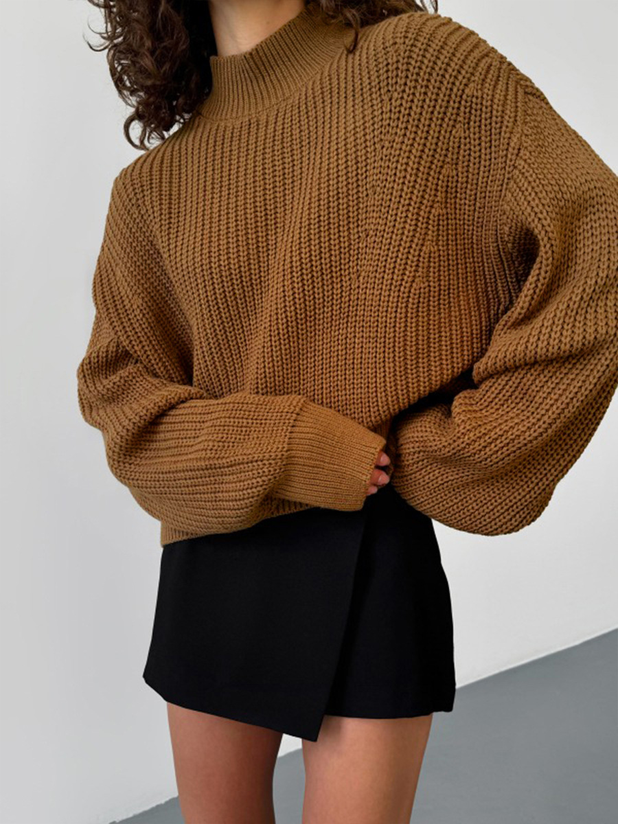 Suéter casual transfronterizo Europa 2026 otoño y invierno nuevo cuello de media altura hombro suelto ventana perezosa camisa de punto