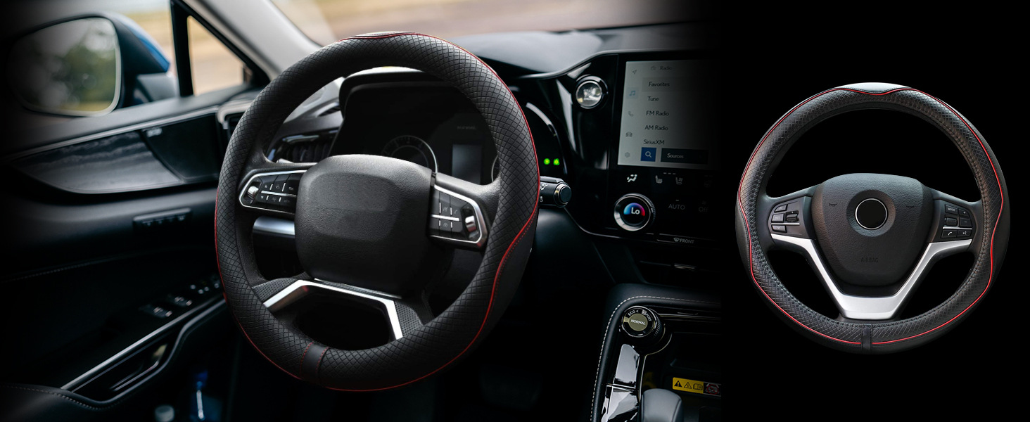 New Cross-Border Foreign Trade Car Steering Wheel Cover, Fashionable Diamond-Shaped Three-Dimensional Embossed Leather Car Handle Cover, Suitable for All Seasons