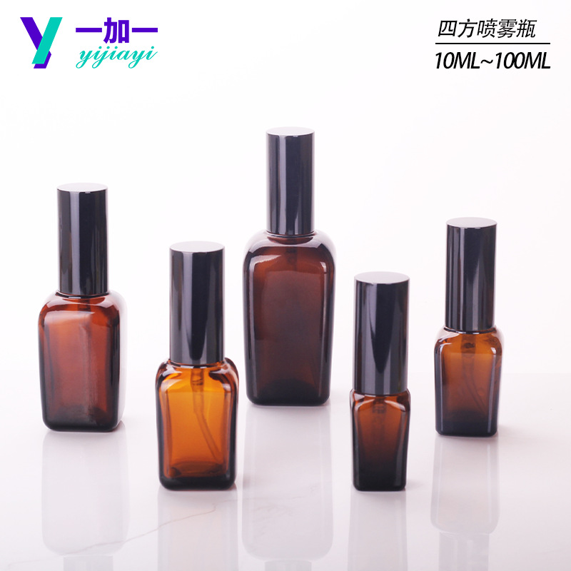 10ml-100ml方形喷雾瓶茶色精油瓶四方精华液乳液分装瓶
