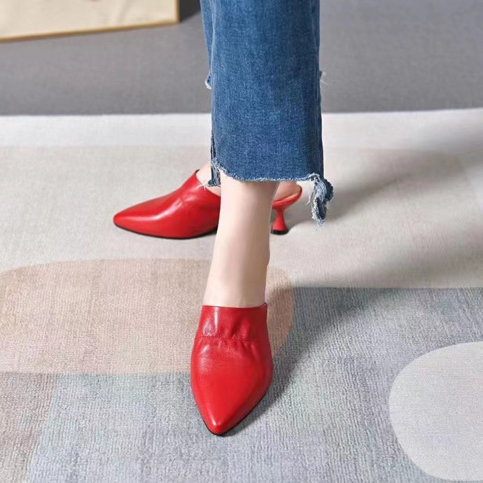 Giày mule nữ mũi nhọn da thật gót kitten 3 cm kiểu Pháp — Gót nhọn màu Mơ (3 cm)