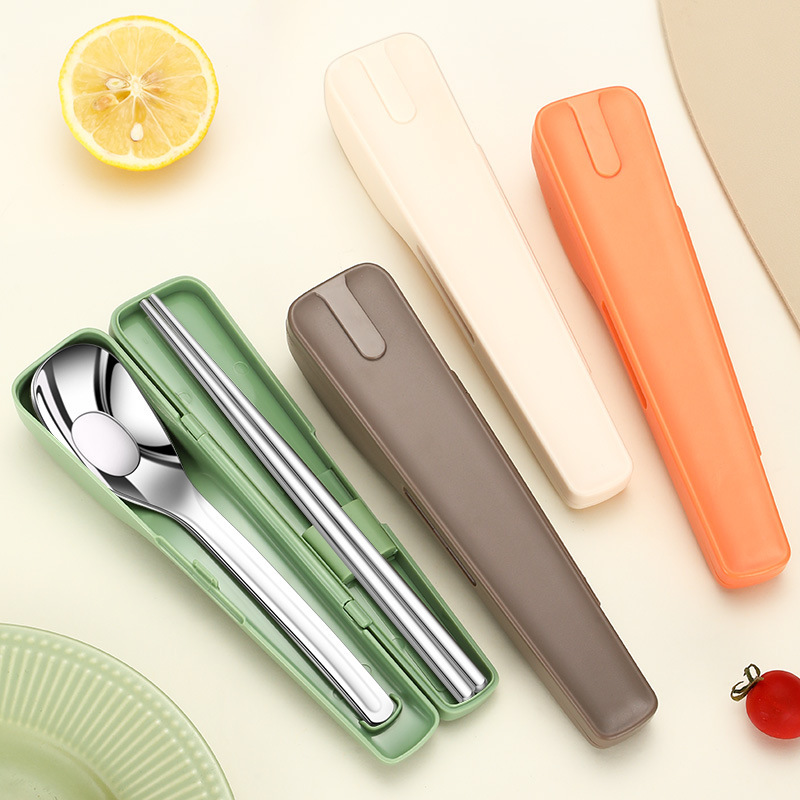 Portable tableware suit new stainless steel chopsticks spoon storage box student outdoor office worker single two or three piece set Portable tableware suit new stainless steel chopsticks spoon storage box student outdoor office worker single two or three piece set